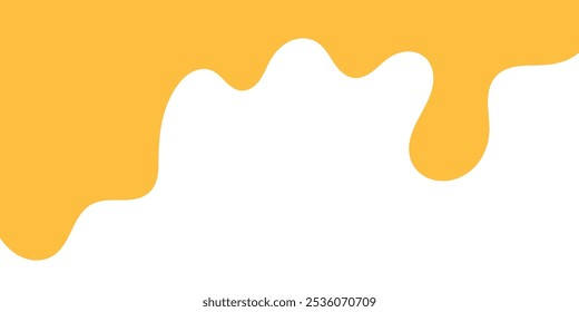 flowing melted caramel on white background. honey illustration. colorful wavy liquid corner. melting slime design element. abstract honey dripping pattern. dripping yellow paint.