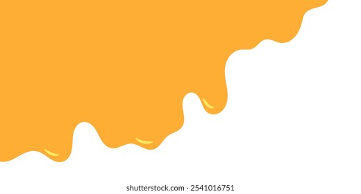 Caramelo derretido que fluye sobre fondo blanco. ilustración de la miel. esquina líquida ondulada colorida. elemento de diseño de baba derretida. patrón de goteo de miel abstracto. pintura amarilla goteante.
