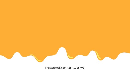 Caramelo derretido que fluye sobre fondo blanco. ilustración de la miel. esquina líquida ondulada colorida. elemento de diseño de baba derretida. patrón de goteo de miel abstracto. pintura amarilla goteante.