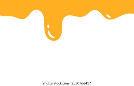 flowing melted caramel on white background. honey illustration. colorful wavy liquid corner. melting slime design element. abstract honey dripping pattern. dripping yellow paint.