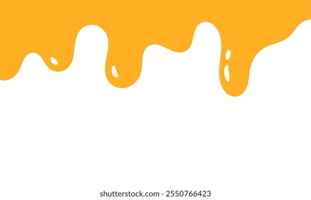 flowing melted caramel on white background. honey illustration. colorful wavy liquid corner. melting slime design element. abstract honey dripping pattern. dripping yellow paint.