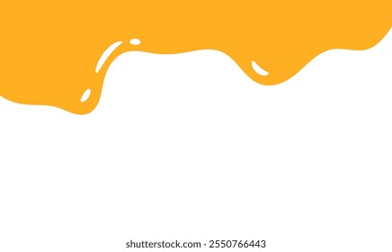 flowing melted caramel on white background. honey illustration. colorful wavy liquid corner. melting slime design element. abstract honey dripping pattern. dripping yellow paint.