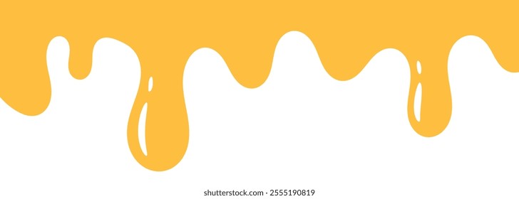 flowing melted caramel on white background. honey illustration. colorful wavy liquid corner. melting slime design element. abstract honey dripping pattern. dripping yellow paint.