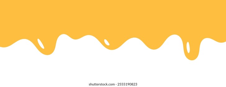 flowing melted caramel on white background. honey illustration. colorful wavy liquid corner. melting slime design element. abstract honey dripping pattern. dripping yellow paint.