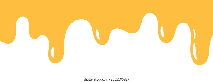 flowing melted caramel on white background. honey illustration. colorful wavy liquid corner. melting slime design element. abstract honey dripping pattern. dripping yellow paint.