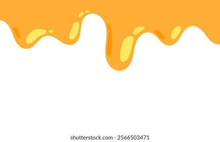 flowing melted caramel on white background. honey illustration. colorful wavy liquid corner. melting slime design element. abstract honey dripping pattern. dripping yellow paint.