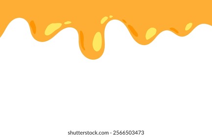 flowing melted caramel on white background. honey illustration. colorful wavy liquid corner. melting slime design element. abstract honey dripping pattern. dripping yellow paint.