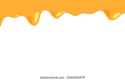 flowing melted caramel on white background. honey illustration. colorful wavy liquid corner. melting slime design element. abstract honey dripping pattern. dripping yellow paint.