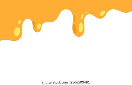 flowing melted caramel on white background. honey illustration. colorful wavy liquid corner. melting slime design element. abstract honey dripping pattern. dripping yellow paint.