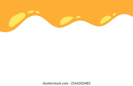 flowing melted caramel on white background. honey illustration. colorful wavy liquid corner. melting slime design element. abstract honey dripping pattern. dripping yellow paint.