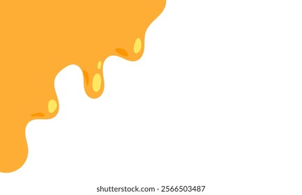 flowing melted caramel on white background. honey illustration. colorful wavy liquid corner. melting slime design element. abstract honey dripping pattern. dripping yellow paint.