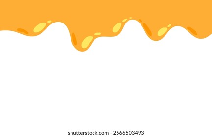 flowing melted caramel on white background. honey illustration. colorful wavy liquid corner. melting slime design element. abstract honey dripping pattern. dripping yellow paint.