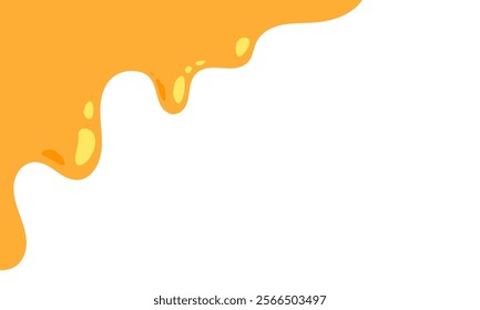 flowing melted caramel on white background. honey illustration. colorful wavy liquid corner. melting slime design element. abstract honey dripping pattern. dripping yellow paint.