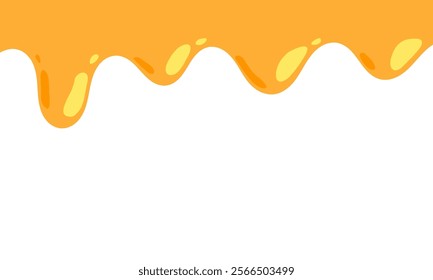 flowing melted caramel on white background. honey illustration. colorful wavy liquid corner. melting slime design element. abstract honey dripping pattern. dripping yellow paint.