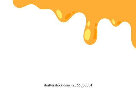 flowing melted caramel on white background. honey illustration. colorful wavy liquid corner. melting slime design element. abstract honey dripping pattern. dripping yellow paint.