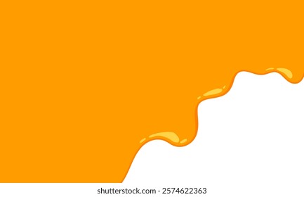 flowing melted caramel on white background. honey illustration. colorful wavy liquid corner. melting slime design element. abstract honey dripping pattern. dripping yellow paint.