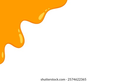 flowing melted caramel on white background. honey illustration. colorful wavy liquid corner. melting slime design element. abstract honey dripping pattern. dripping yellow paint.