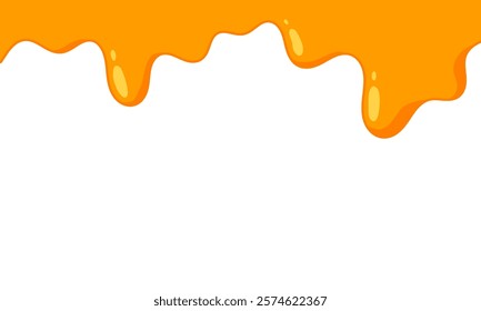 flowing melted caramel on white background. honey illustration. colorful wavy liquid corner. melting slime design element. abstract honey dripping pattern. dripping yellow paint.