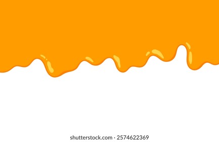 flowing melted caramel on white background. honey illustration. colorful wavy liquid corner. melting slime design element. abstract honey dripping pattern. dripping yellow paint.