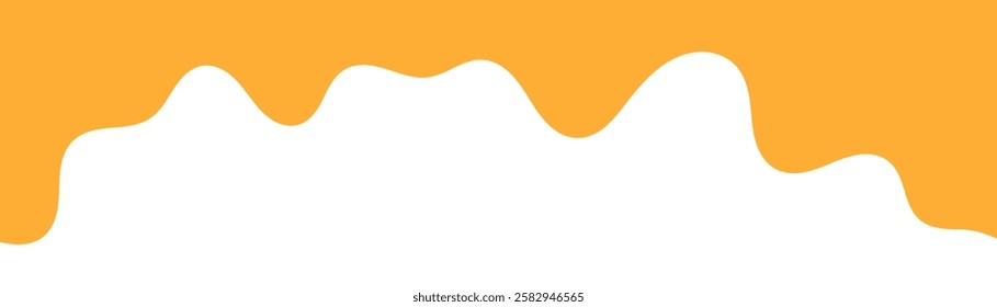 flowing melted caramel on white background. honey illustration. colorful wavy liquid corner. melting slime design element. abstract honey dripping pattern. dripping yellow paint. melting cheese.