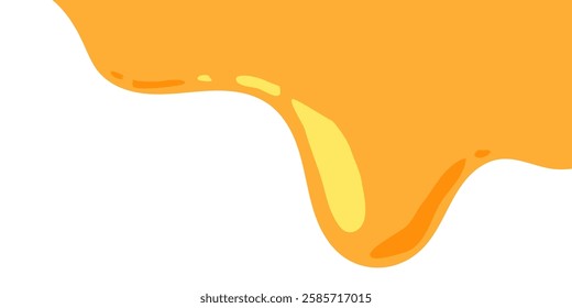 flowing melted caramel on white background. honey illustration. colorful wavy liquid corner. melting slime design element. abstract honey dripping pattern. dripping yellow paint.