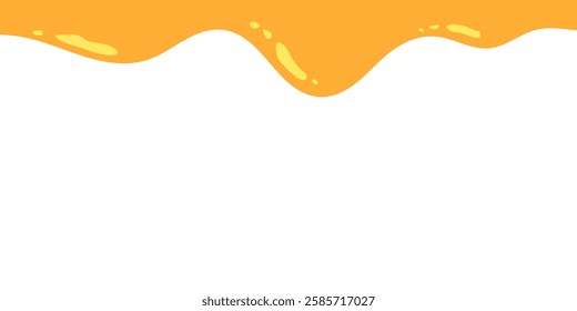 flowing melted caramel on white background. honey illustration. colorful wavy liquid corner. melting slime design element. abstract honey dripping pattern. dripping yellow paint.