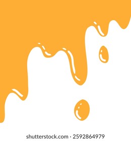 flowing melted caramel on white background. honey illustration. colorful wavy liquid corner. melting slime design element. abstract honey dripping pattern. dripping yellow paint.