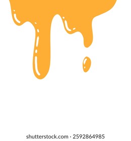 flowing melted caramel on white background. honey illustration. colorful wavy liquid corner. melting slime design element. abstract honey dripping pattern. dripping yellow paint.