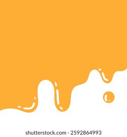 flowing melted caramel on white background. honey illustration. colorful wavy liquid corner. melting slime design element. abstract honey dripping pattern. dripping yellow paint.