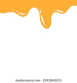 flowing melted caramel on white background. honey illustration. colorful wavy liquid corner. melting slime design element. abstract honey dripping pattern. dripping yellow paint.