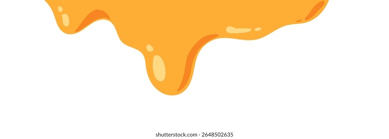 flowing melted caramel on white background. honey illustration. colorful wavy liquid corner. melting slime design element. abstract honey dripping pattern. dripping yellow paint.