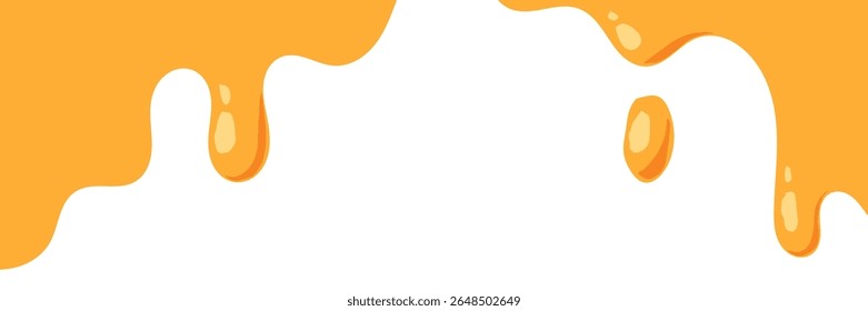 flowing melted caramel on white background. honey illustration. colorful wavy liquid corner. melting slime design element. abstract honey dripping pattern. dripping yellow paint.