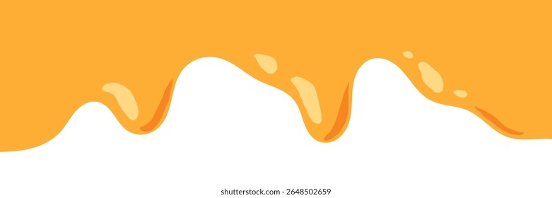 flowing melted caramel on white background. honey illustration. colorful wavy liquid corner. melting slime design element. abstract honey dripping pattern. dripping yellow paint.
