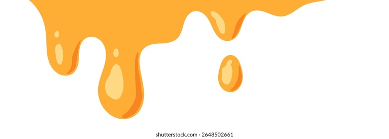 flowing melted caramel on white background. honey illustration. colorful wavy liquid corner. melting slime design element. abstract honey dripping pattern. dripping yellow paint.