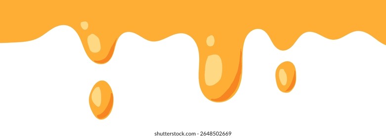 flowing melted caramel on white background. honey illustration. colorful wavy liquid corner. melting slime design element. abstract honey dripping pattern. dripping yellow paint.