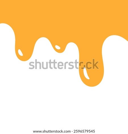 flowing melted caramel on white background. honey illustration. colorful wavy liquid corner. melting slime design element. abstract honey dripping pattern. dripping yellow paint.