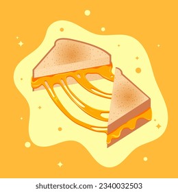 Queso derretido en un sándwich. Ilustración del vector EPS10.