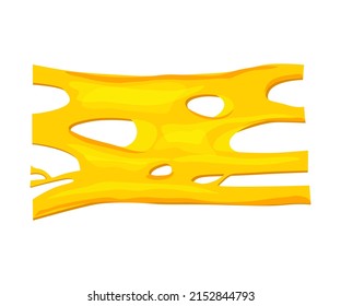 Flowing melted cheese. Vector cartoon background of hot cheddar, parmesan or holland cheesy with holes isolated on white background. 