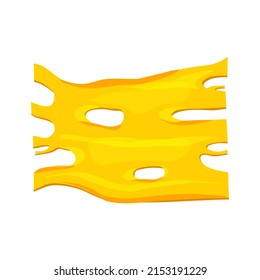 Flowing melted cheese. Vector cartoon background of hot cheddar, parmesan or holland cheesy with holes isolated on white background. 
