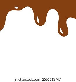 Flowing melted chocolate liquid cartoon style. chocolate melt drip background for packaging design.