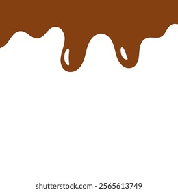 Flowing melted chocolate liquid cartoon style. chocolate melt drip background for packaging design.