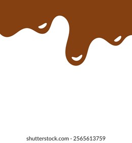 Flowing melted chocolate liquid cartoon style. chocolate melt drip background for packaging design.