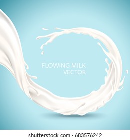 Flowing milk element, isolated on blue background in 3d illustration