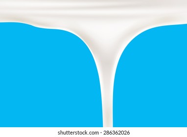 Flowing milk on blue background. Vector