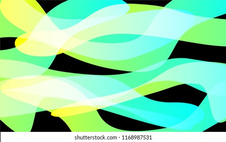 Flowing Minimal Background. Bright Neon Trendy Design for Wallpaper, Banner, Placard. Gradient Shapes on Black Background.