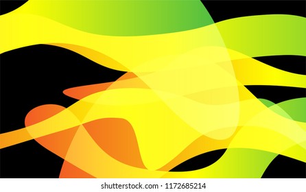 Flowing Minimal Background. Bright Neon Modern Design for Wallpaper, Banner, Placard. Gradient Shapes on Black Background.