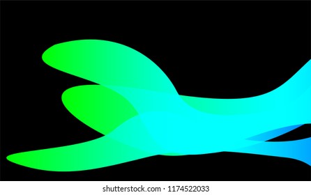 Flowing Minimal Background. Bright Neon Dynamic Design for Wallpaper, Brochure, Placard. Gradient Shapes on Black Background.