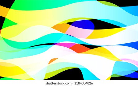 Flowing Minimal Background. Bright Neon Dynamic Design for Print, Brochure, Placard. Gradient Shapes on Black Background.