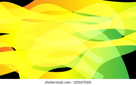 Flowing Minimal Background. Bright Neon Dynamic Design for Wallpaper, Brochure, Placard. Gradient Shapes on Black Background.