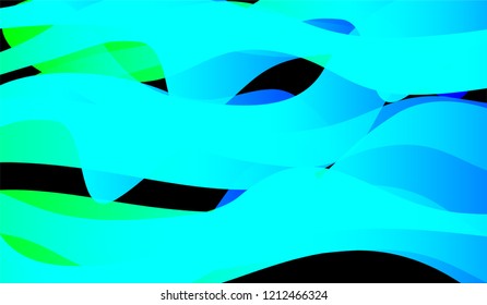 Flowing Minimal Background. Bright Neon Dynamic Design for Card, Banner, Placard. Gradient Shapes on Black Background.
